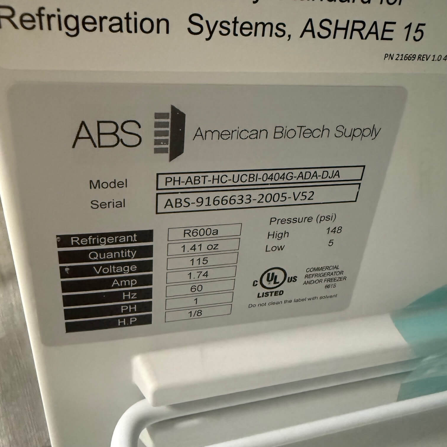 ABS PH-ABT-HC-UCBI-0404G-ADA-DJA Refrigerator at Angelus medical