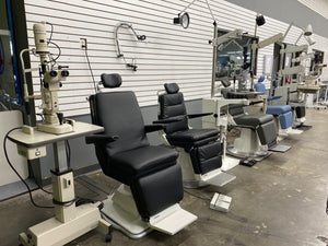 Optical Equipment at Angelus Medical & Optical. Collection of Reliance chairs and stands, phoropters, slit lamps, autorefractors, projectors and acuity systems and more