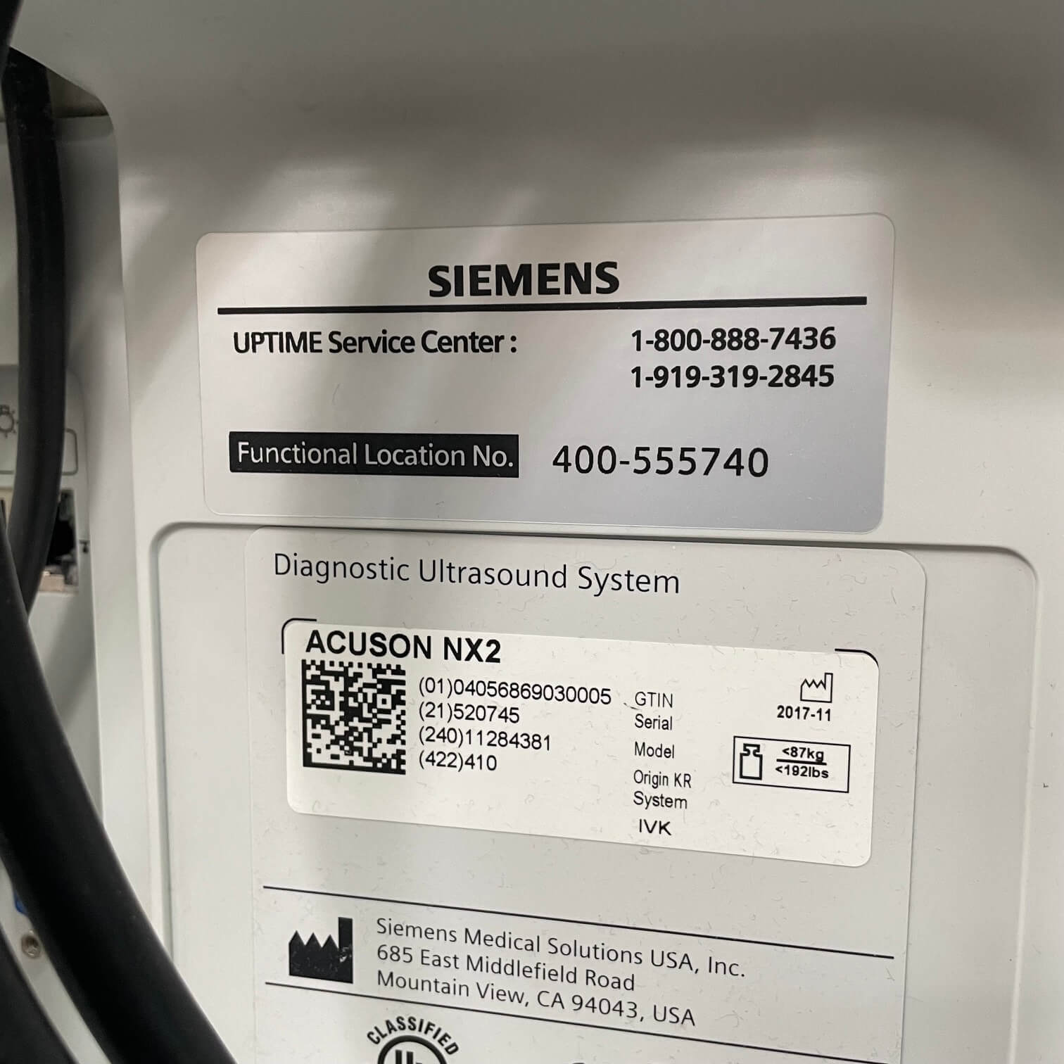 Siemens Acuson NX2 Ultrasound System 