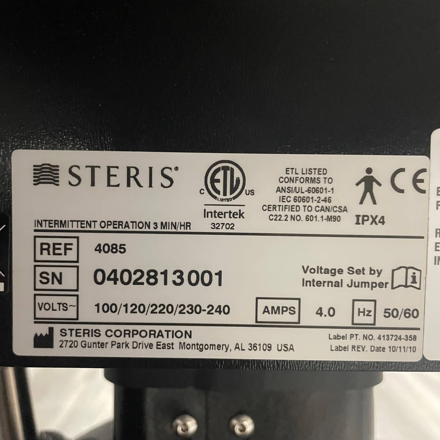 Steris Radiolucent surgical table with C-arm imaging access