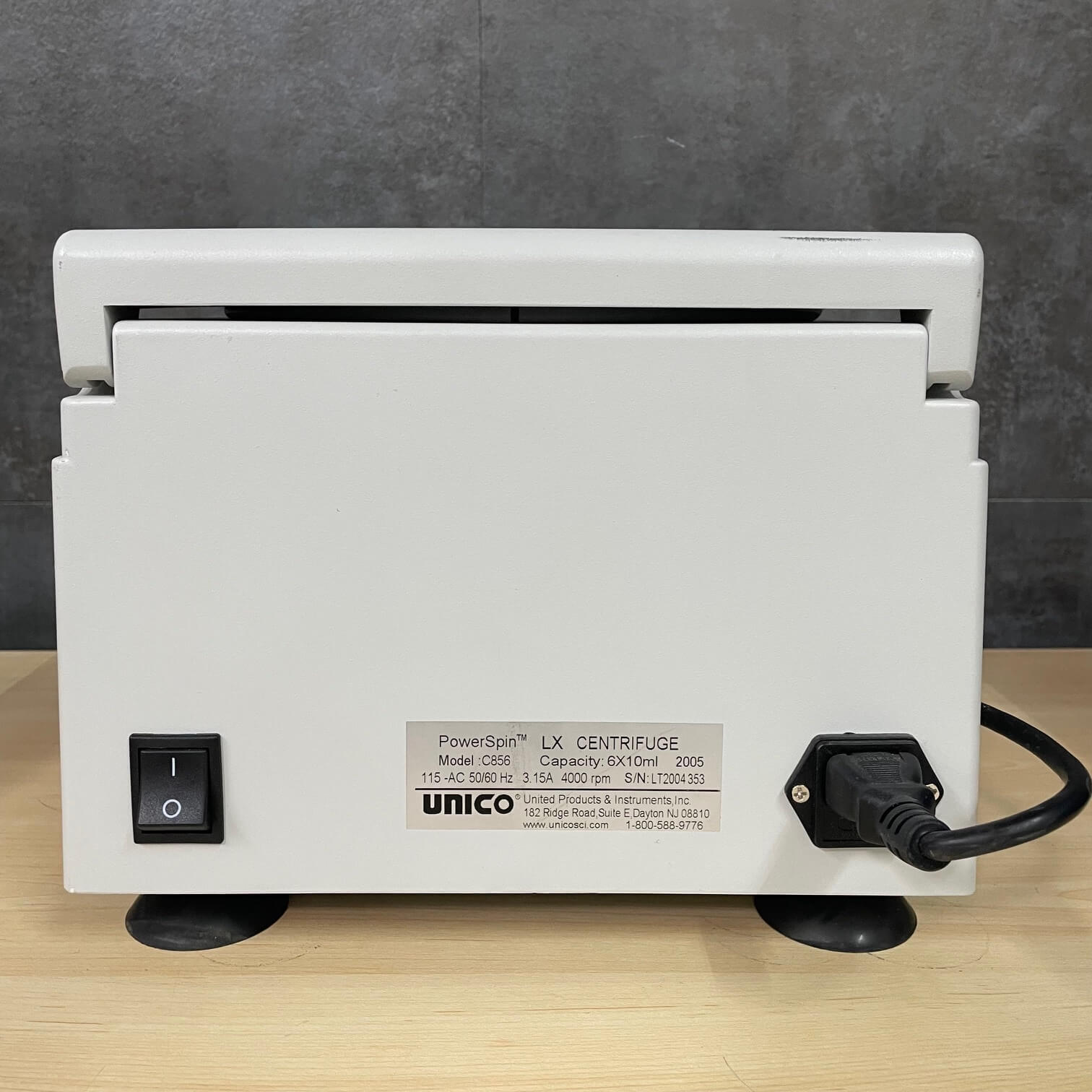 Unico C856 Centrifuge view of the back - Angelus Medical