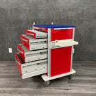 Side profile of refurbished Waterloo Healthcare Medline emergency crash cart with durable steel construction - Buy Crash Cart near me