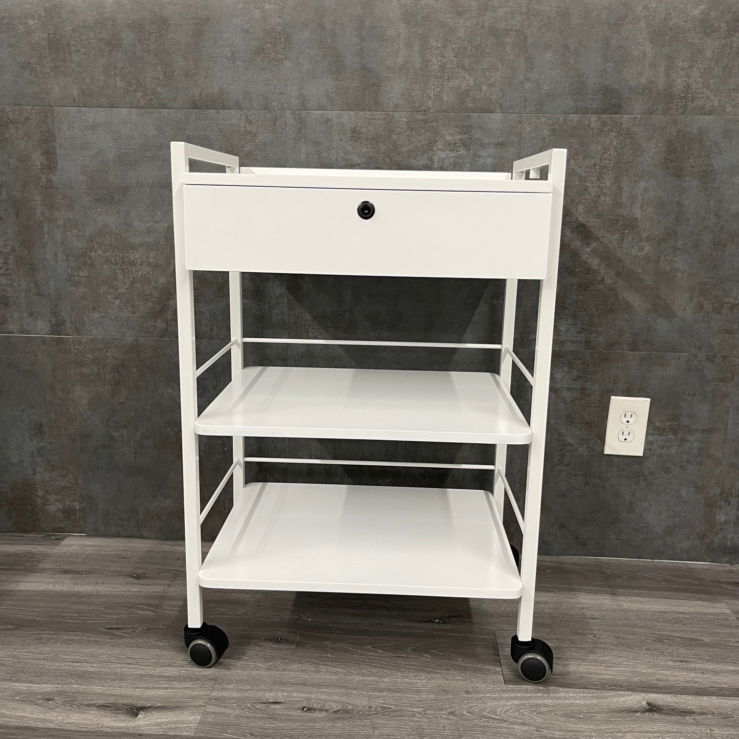 Mobile Medical Supply Cart with a Drawer and Lock (New) - Silver Fox -Angelus Medical