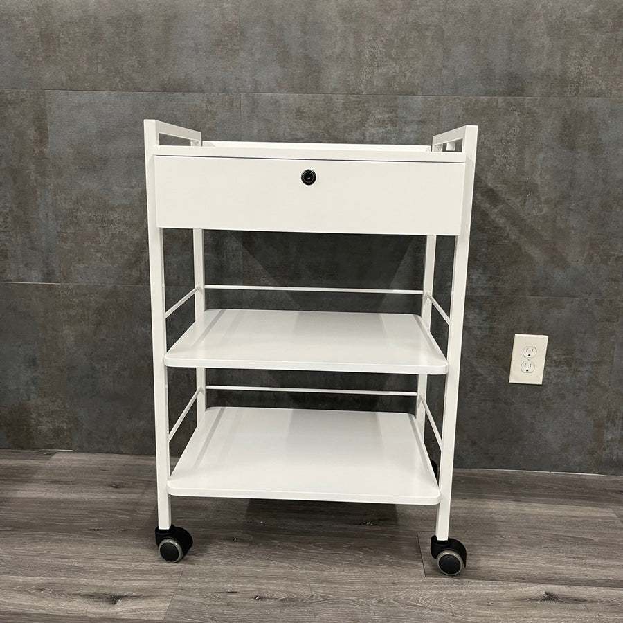 Mobile Medical Supply Cart with a Drawer and Lock (New) - Silver Fox -Angelus Medical