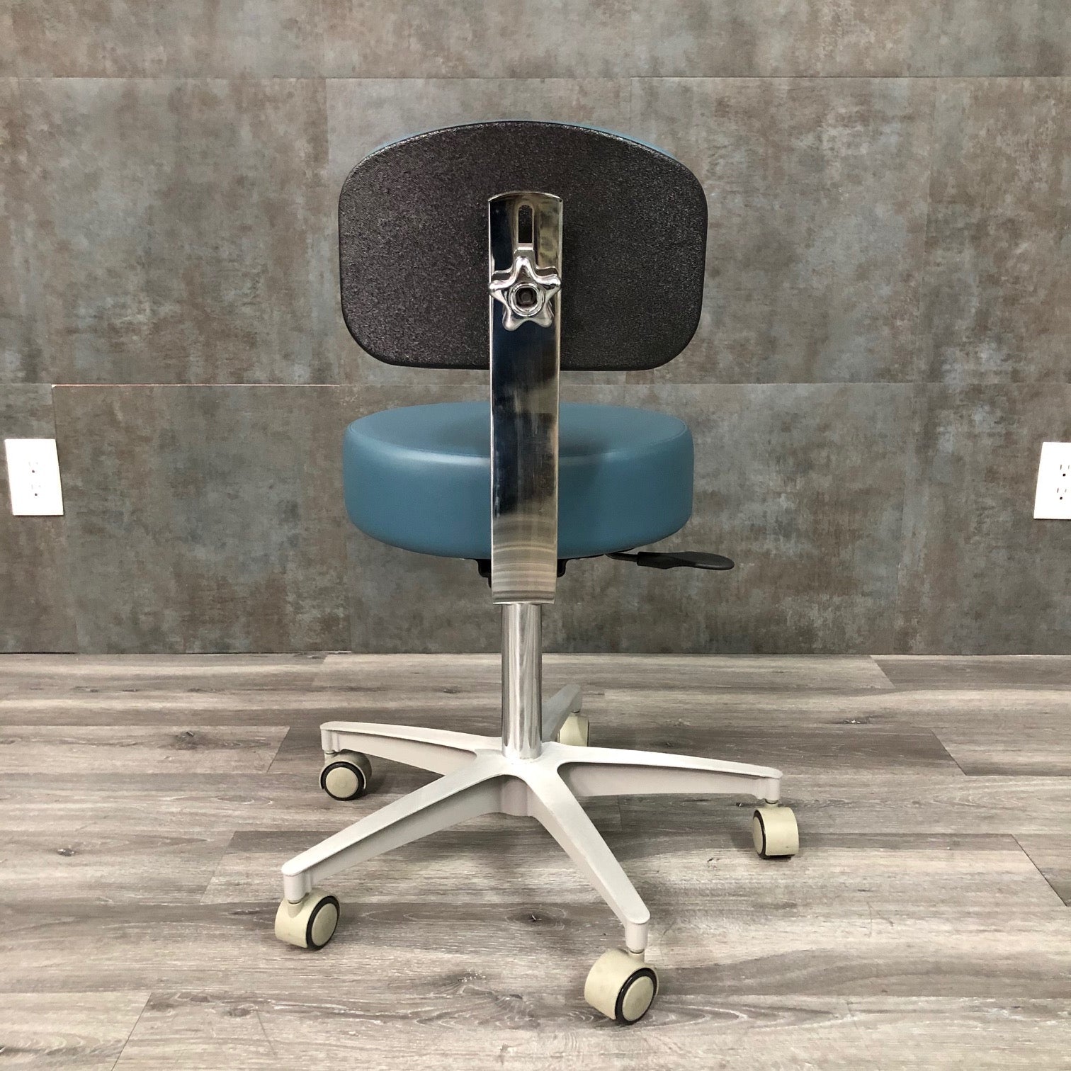 Pedigo Stool, Gas Cylinder, 5-Caster Aluminum Base, W/Back (New) - Pedigo -Angelus Medical