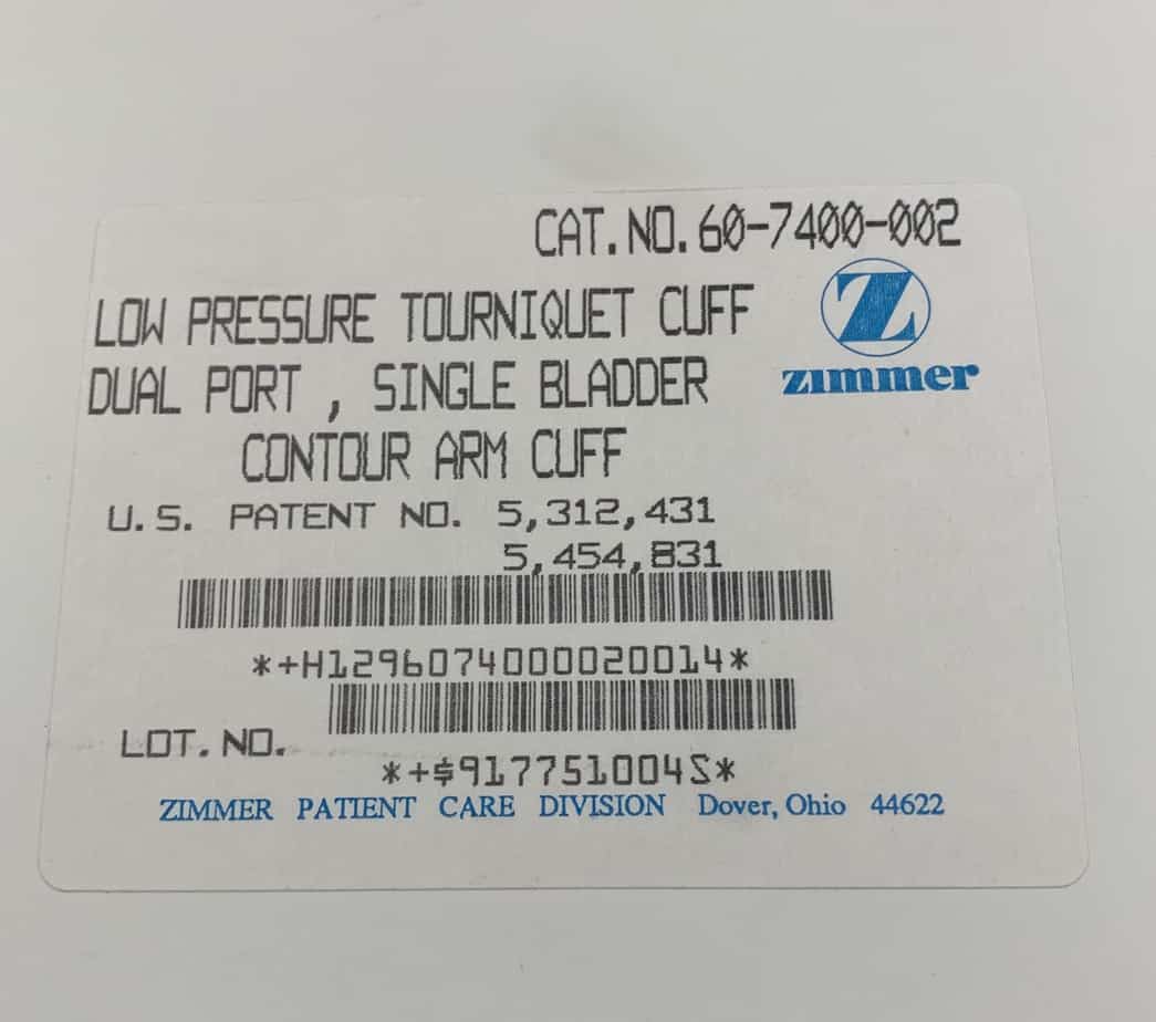 ZIMMER Low Pressure Tourniquet Cuff (New) - Zimmer -Angelus Medical